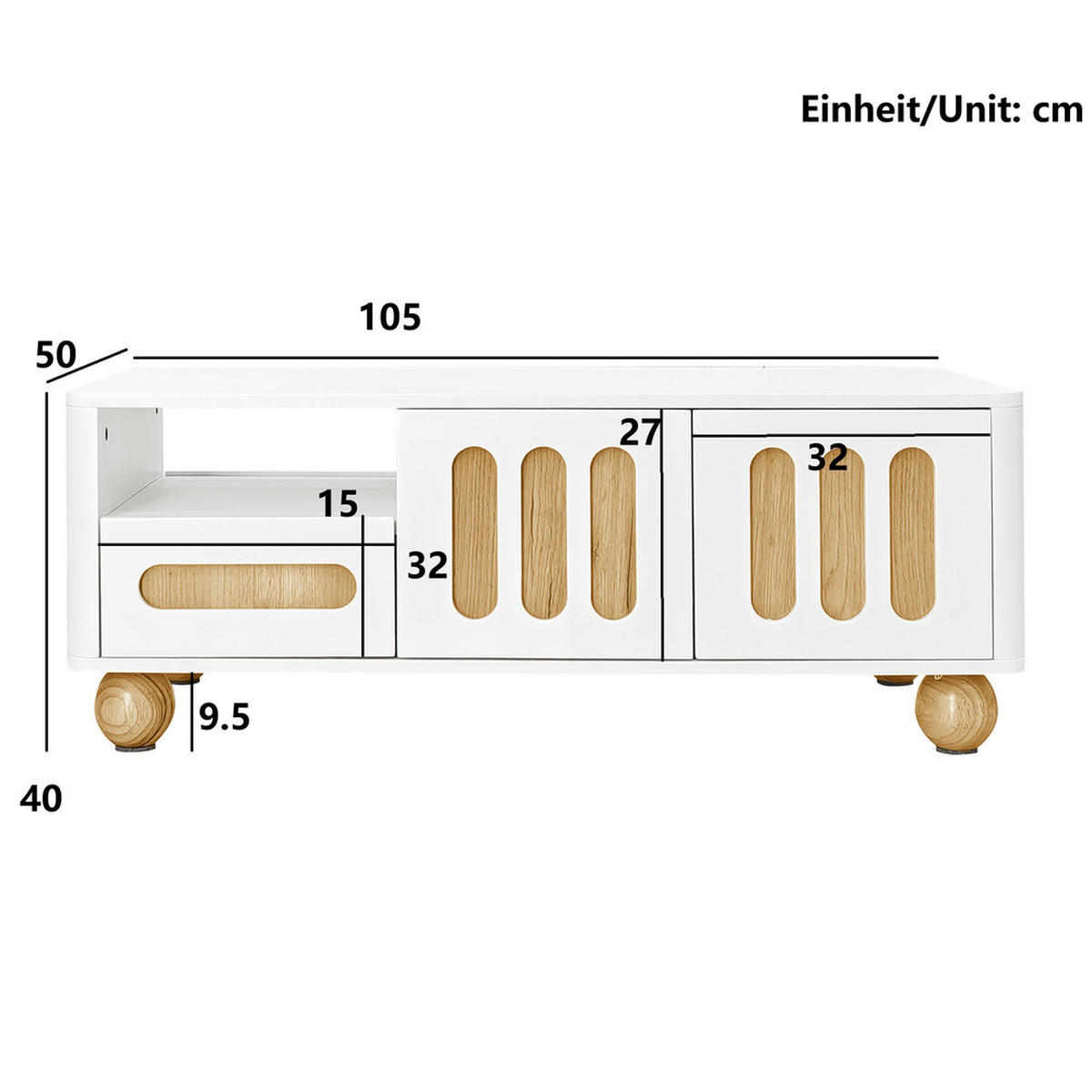 COUCHTISCH 105x50cm Weiß Holzoptik LED 4 Türen 2 Schubladen Vielseitig - Weiß, Holz (63/37.5/23cm) - FLIEKS