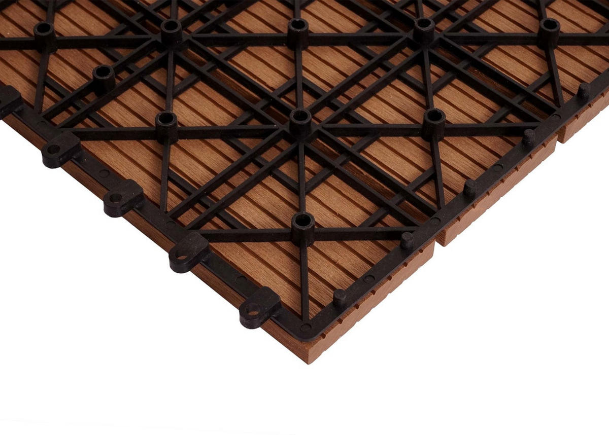 WPC ECK-BODENFLIESE + Abschluss 30x30cm links Teak linear - Teakfarben, Kunststoff (30/30/2cm) - BERLINLODGE