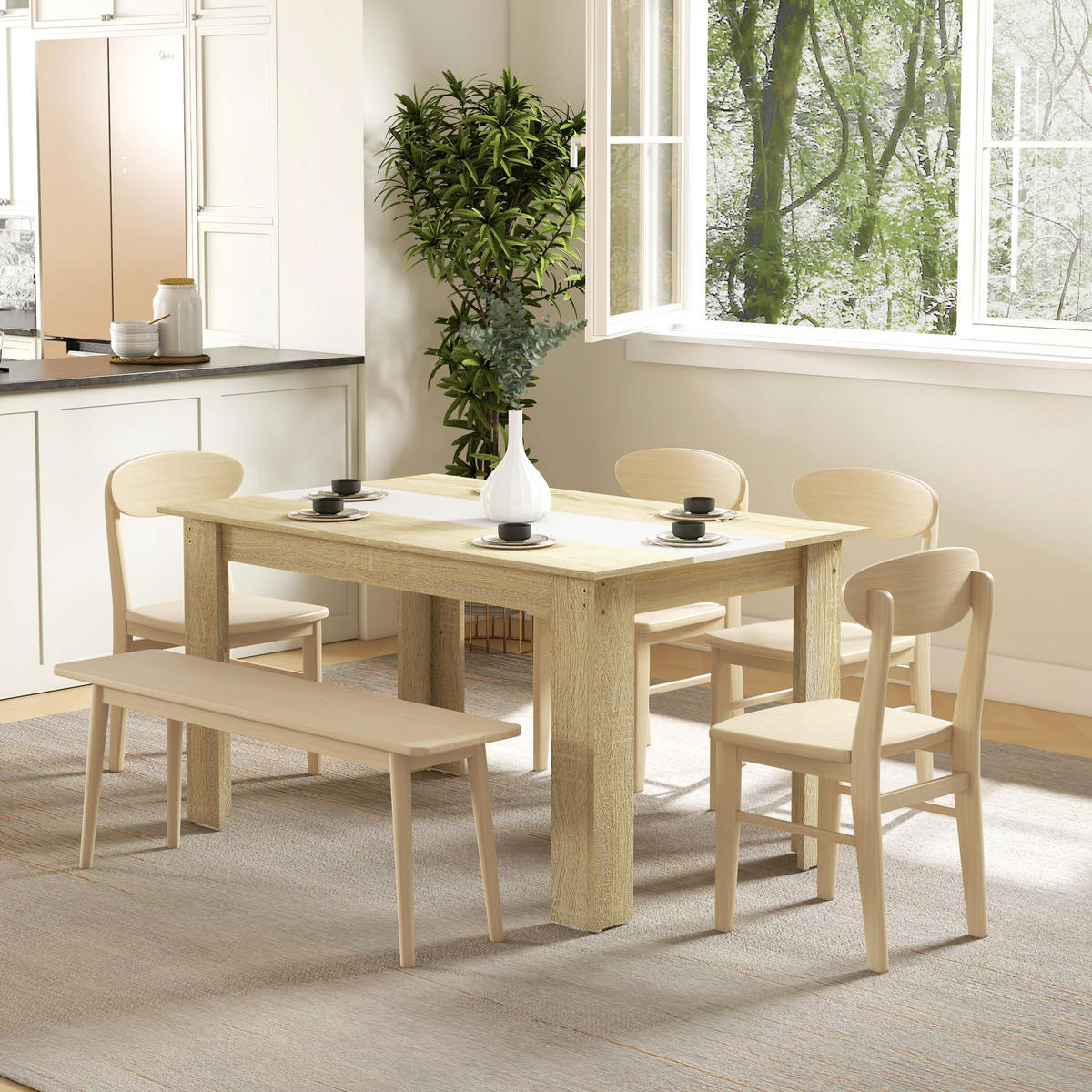 ESSTISCH Naturfarben und Weiß Holzoptik 140/90/75 cm - Eichefarben, Holz (89.5/140/75cm) - PANGIVO