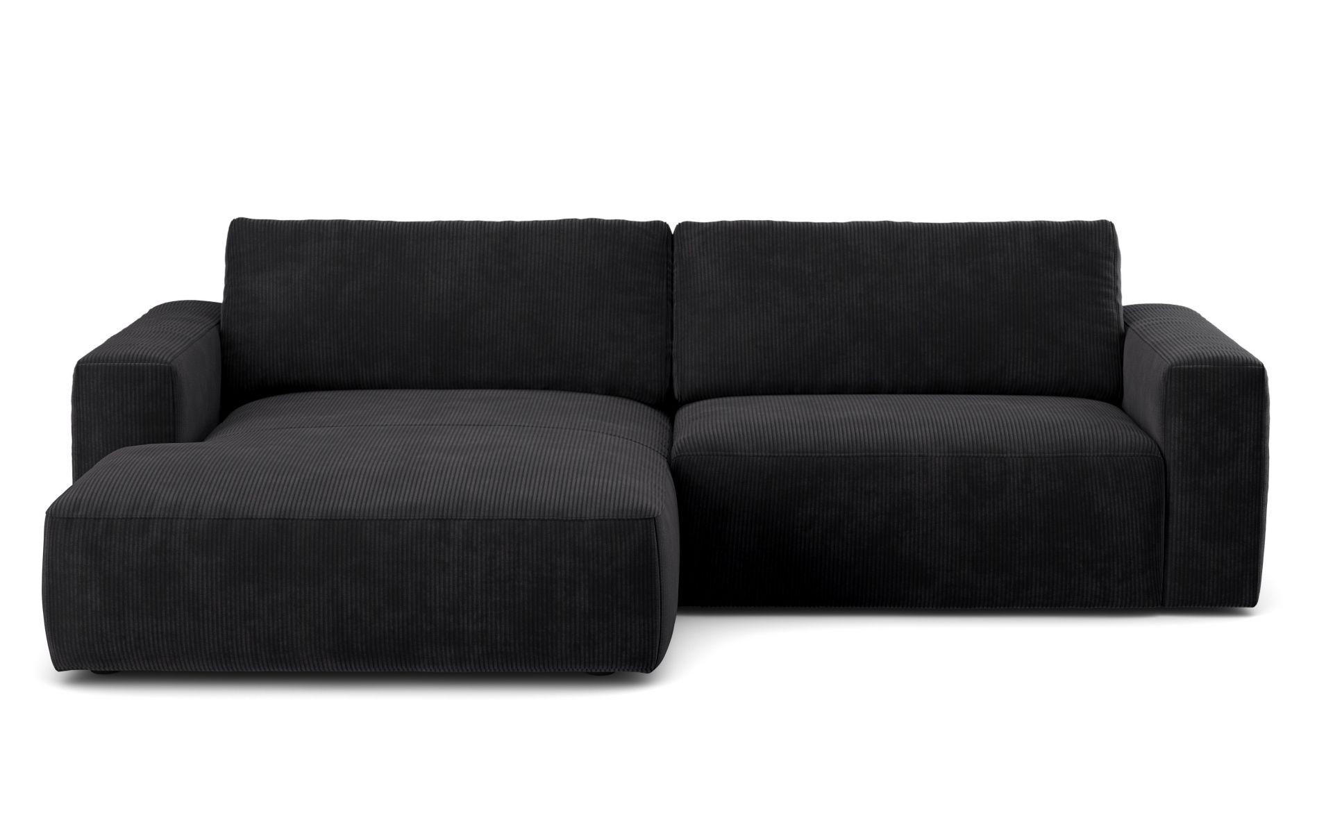 ECKSOFA mit Cord-Stoff - Anthrazit/Schwarz, Holz/Kunststoff (288/175cm) - Cotta