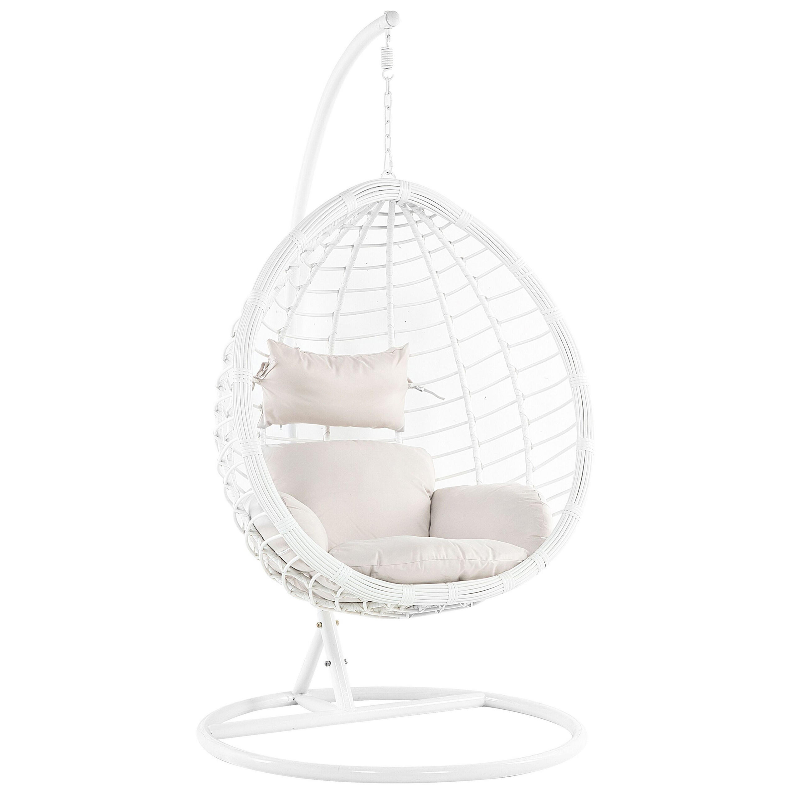 HÄNGESESSEL mit Gestell PE Rattan weiß 106 cm Fano - Weiß, Kunststoff (108/200/108cm) - Beliani