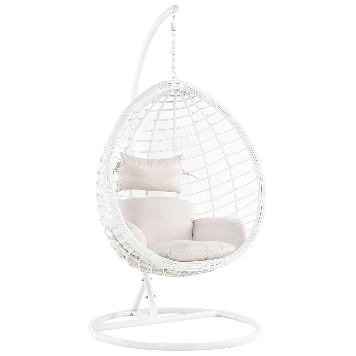 HÄNGESESSEL mit Gestell PE Rattan weiß 106 cm Fano - Weiß, Kunststoff (108/200/108cm) - Beliani
