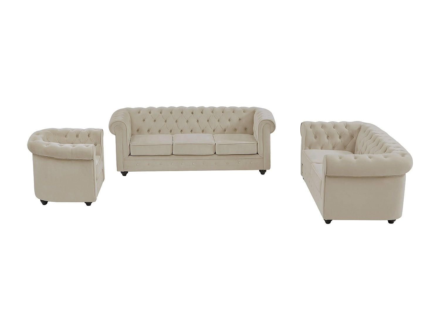 COUCHGARNITUR mit Sessel - 6 Personen - Samt, Stoff - Beige - CHESTERFIELD - Beige, Textil (165/72/78cm) - Vente-Unique
