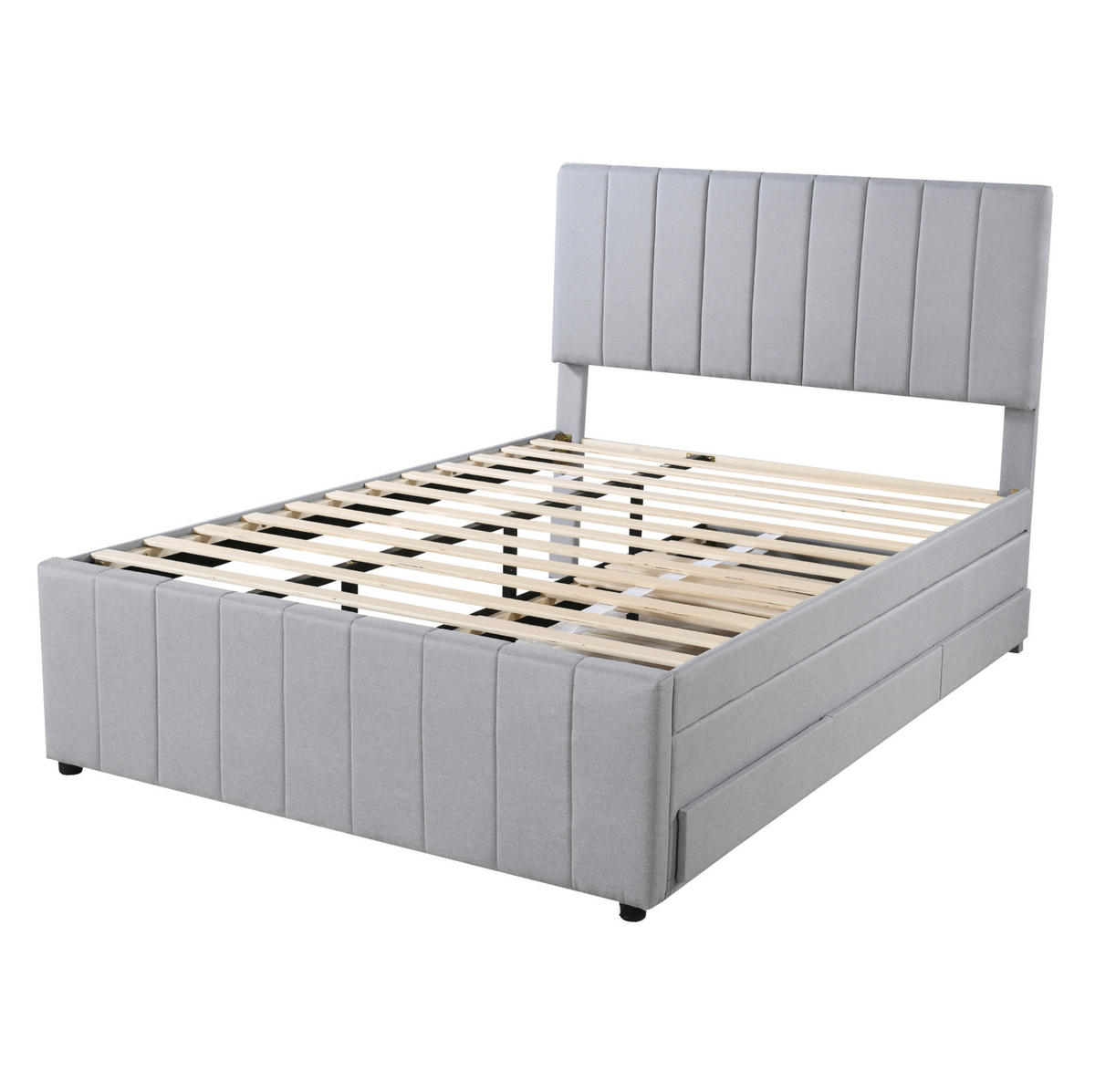 POLSTERBETT 140/200 cm mit Ausziehbett und 3 Schubladen, gepolstertes Kopfteil - Grau, Textil (140/200cm) - BEAOK