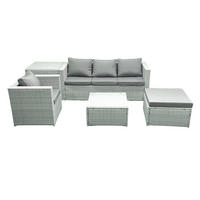 GARTENMÖBELSET mit 3-SITZER SOFA,COUCHTISCH Polyrattan Hellgrau-Mix 5-Sitzer - Hellgrau/Grau, Glas/Kunststoff - Fimous