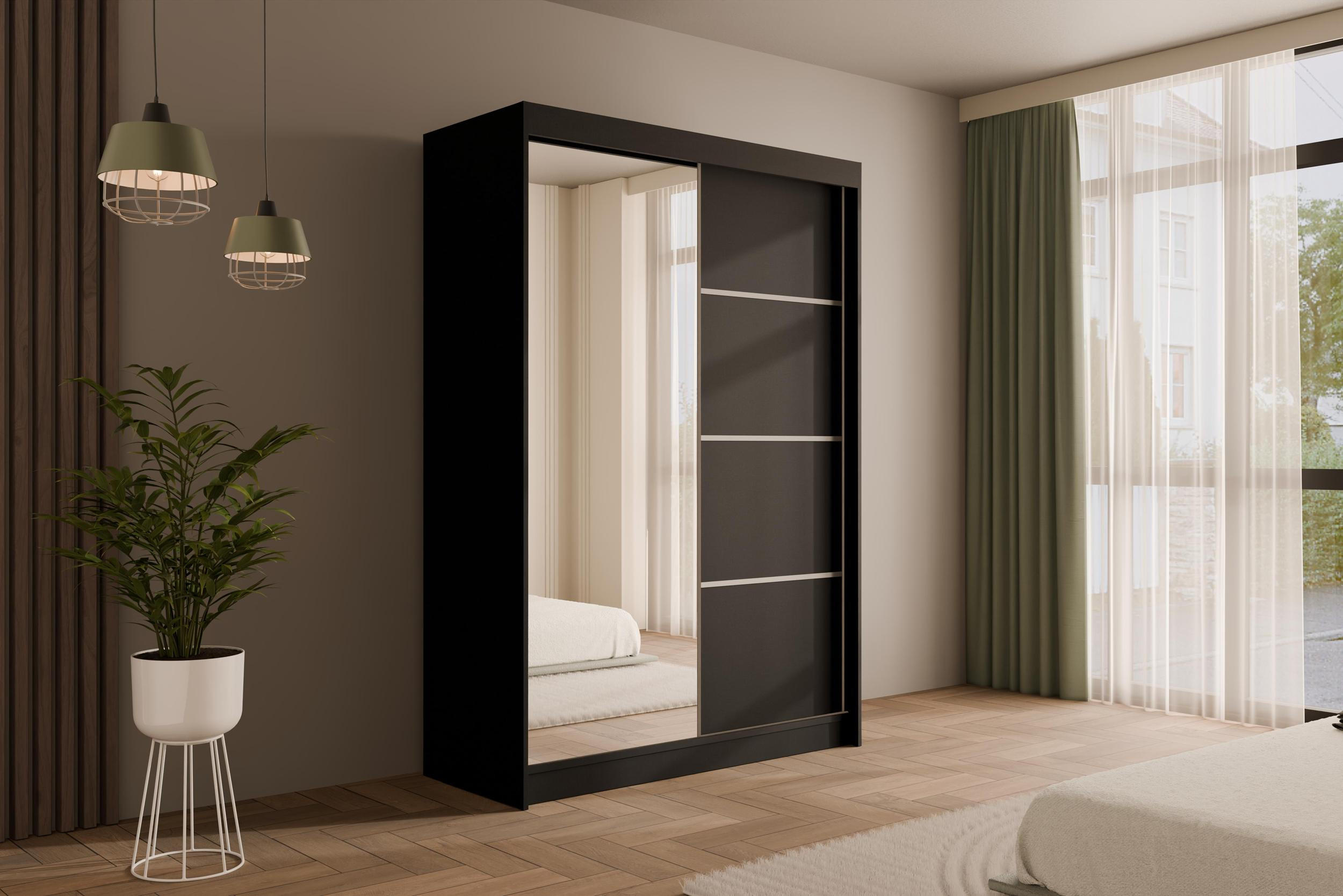 KLEIDERSCHRANK PAOKI - 150 cm - Schwarz - Schwarz, Holzwerkstoff (150/215/61cm) - ALTDECOR