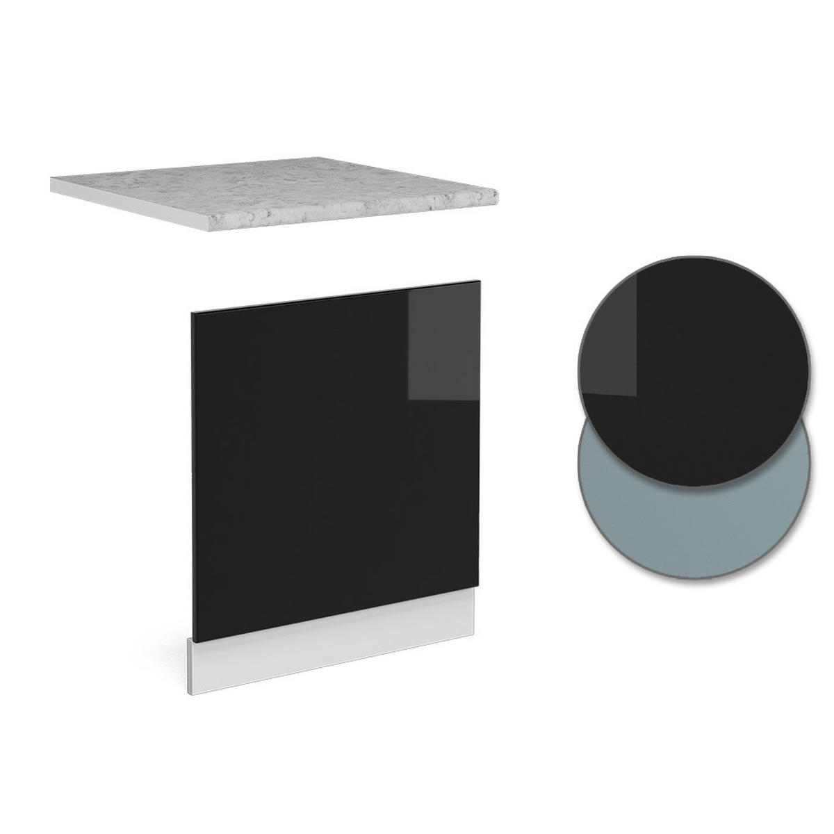 FRONTBLENDE R-Line Schwarz Hochglanz 60 cm, AP Marmor - Schwarz Hochglanz/Schwarz, Holzwerkstoff (60/57.2/1.6cm) - Vicco