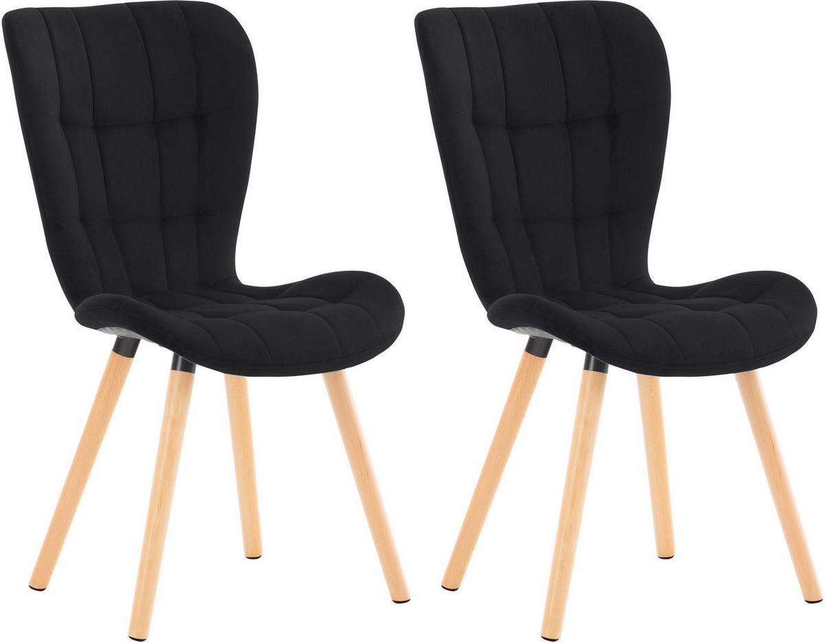 STUHL 2er Set Samt schwarz - Eukalyptusholzfarben/Schwarz, Holz/Textil (50/88/63cm) - CLP