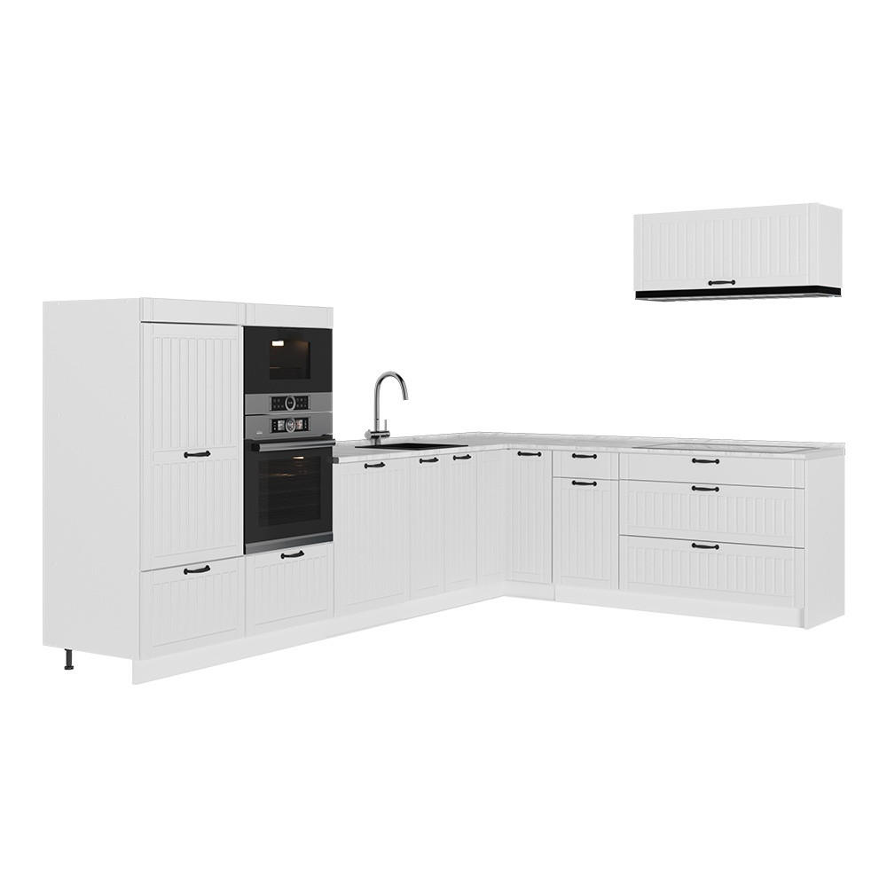 KUHINJA U OBLIKU SLOVA L Fame-Line, Bijela Seoska/Bijela, 327 x 227 cm, RP Mramor - bijela, drvni materijal (327/153.6/60cm) - Vicco