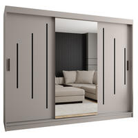 ŠATNÍ skříň s posuvnými dveřmi 200/250/62 3dveřová - černá/kašmírová, dřevo/plast (250/200/62cm)