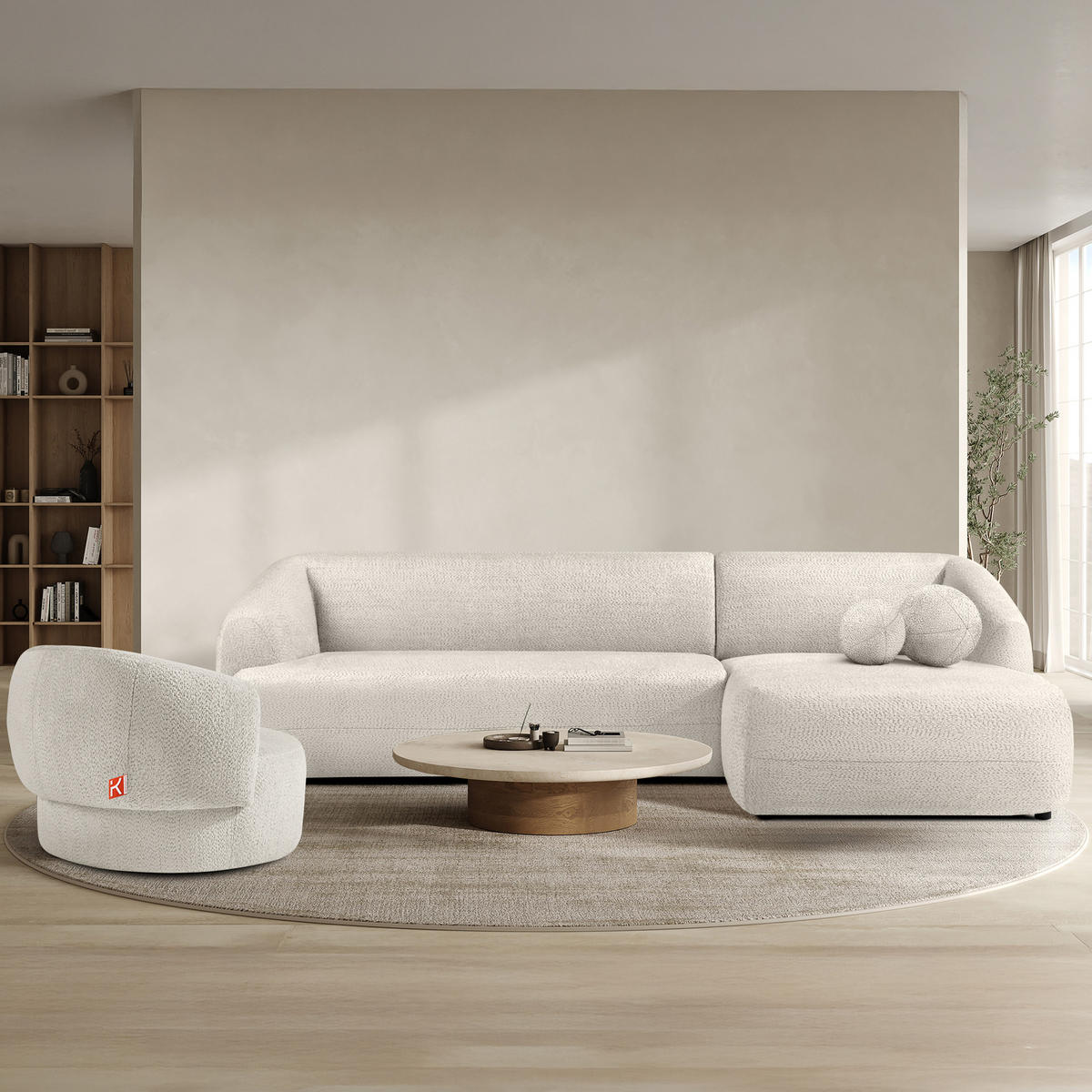 ECKSOFA RECHTS VIRA, Weiß, Chenille - Schwarz/Weiß, Holz/Holzwerkstoff (300/160cm) - KONSIMO®