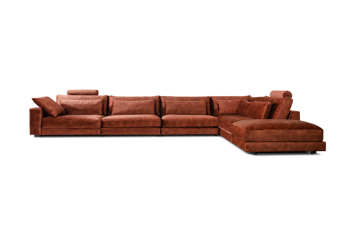ECKSOFA ETICO Braun Velvet - Dunkelbraun/Schwarz, Textil (513/330cm) - KAWOLA