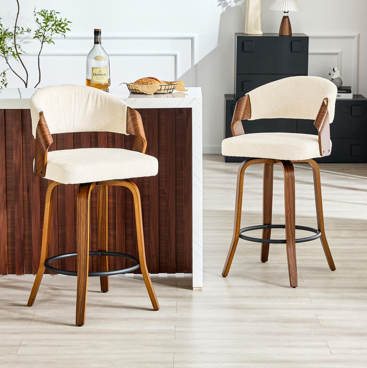 BARHOCKER-SET 2er-Set mit Rückenlehne Weiß Holz - Weiß, Holz (42/95/51cm) - Meubliv