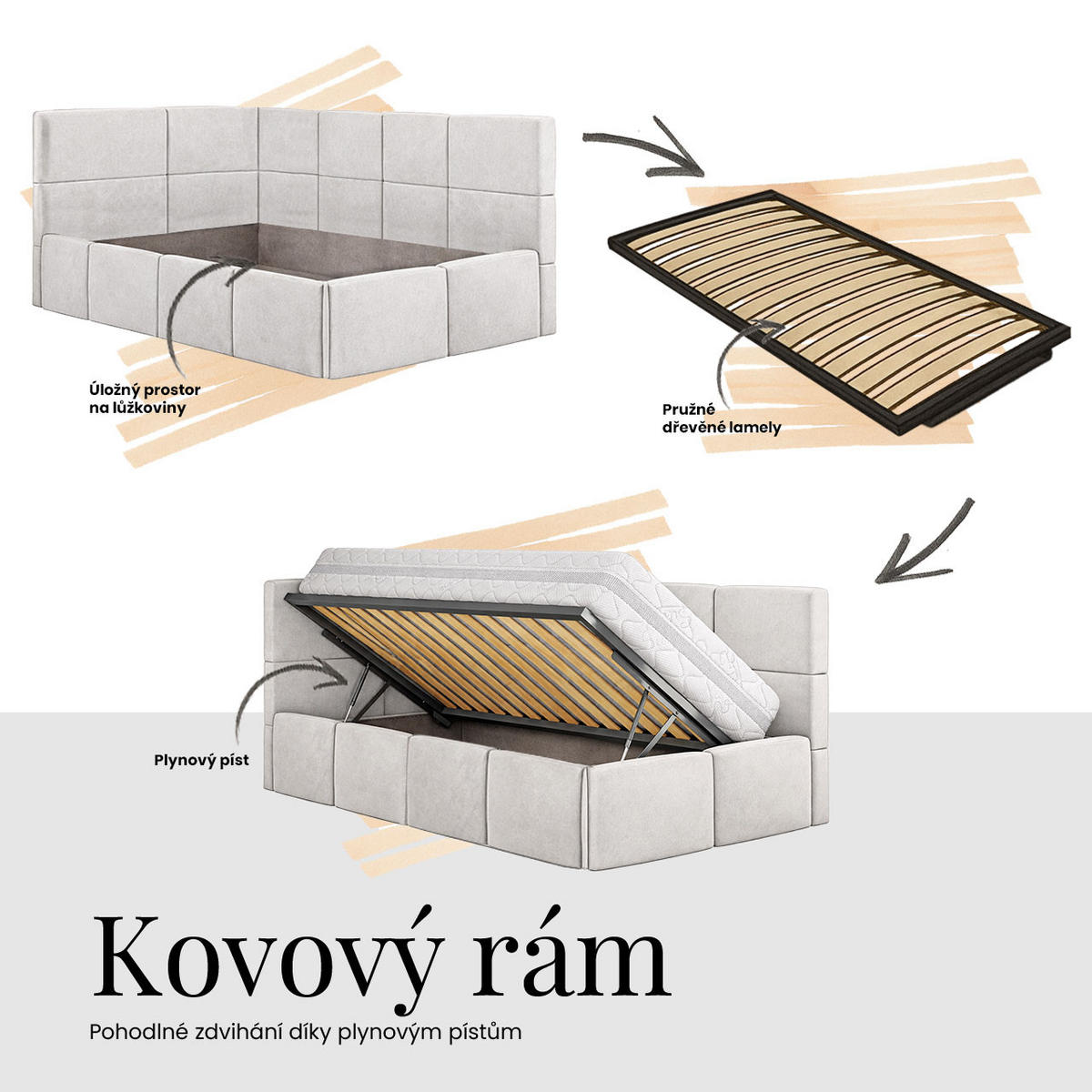 JUGENDBETT ARVO 90/200 - Beige Plüsch - ohne Matratze - Links Seite - Beige, Textil (90/200cm) - MKS