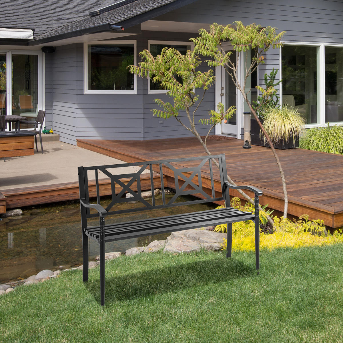 GARTENBANK DE-17763 Schwarz - Schwarz, Metall (128/81.5/62.5cm) - ComfortXL