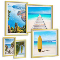 BILDER SET 5er Set - 50x50 cm & 20x30 cm & 40x60 cm Goldrahmen - Urlaubsblick Strand Palmen - Goldfarben, Kunststoff (40/60cm) - TULUP