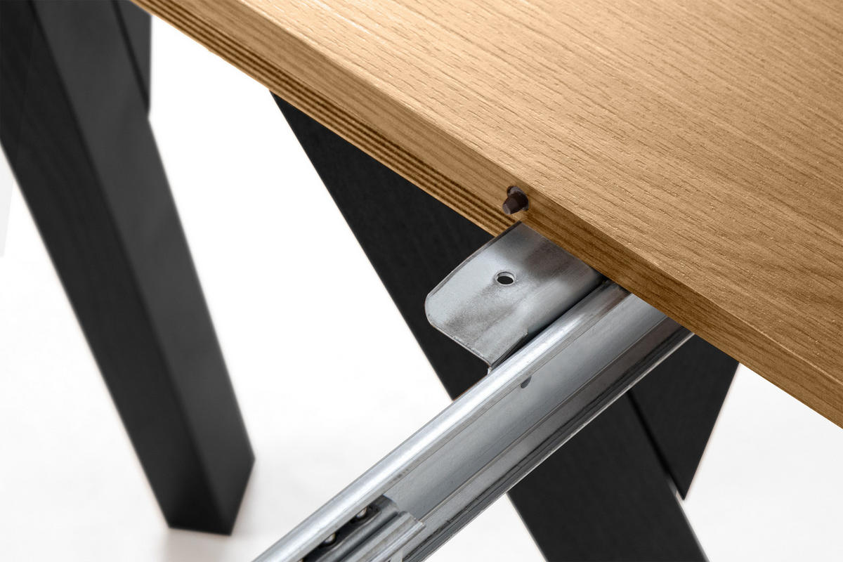 ESSTISCH INDAGA Ausziehbar 100-140cm Rund, Goldene eiche/schwarz - Eichefarben/Schwarz, Holz (100/140/75cm) - KONSIMO®
