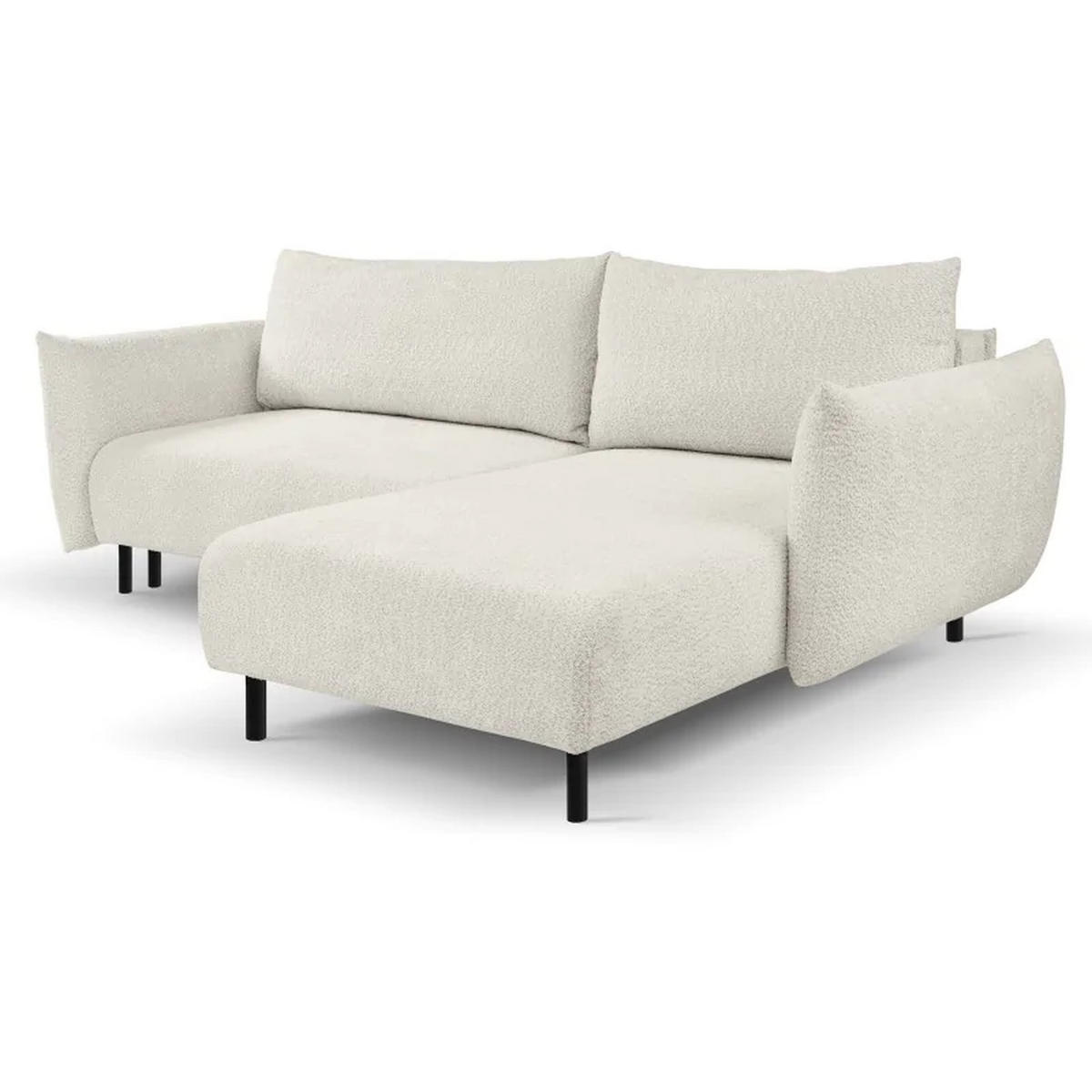 ECKSOFA DELI, Eckcouch in L-Form mit Schlaffunktion und Bettkasten, Farbe: Beige, Bouclé-Stoff, Ottomane Rechts - Beige, Textil (257/171cm) - Sepro Meble