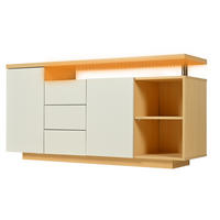 SIDEBOARD DE-37754 mit LED-Beleuchtung und Push-to-Open Weiß/Eiche - Weiß/Naturfarben, Holzwerkstoff (140/70/40cm) - ComfortXL
