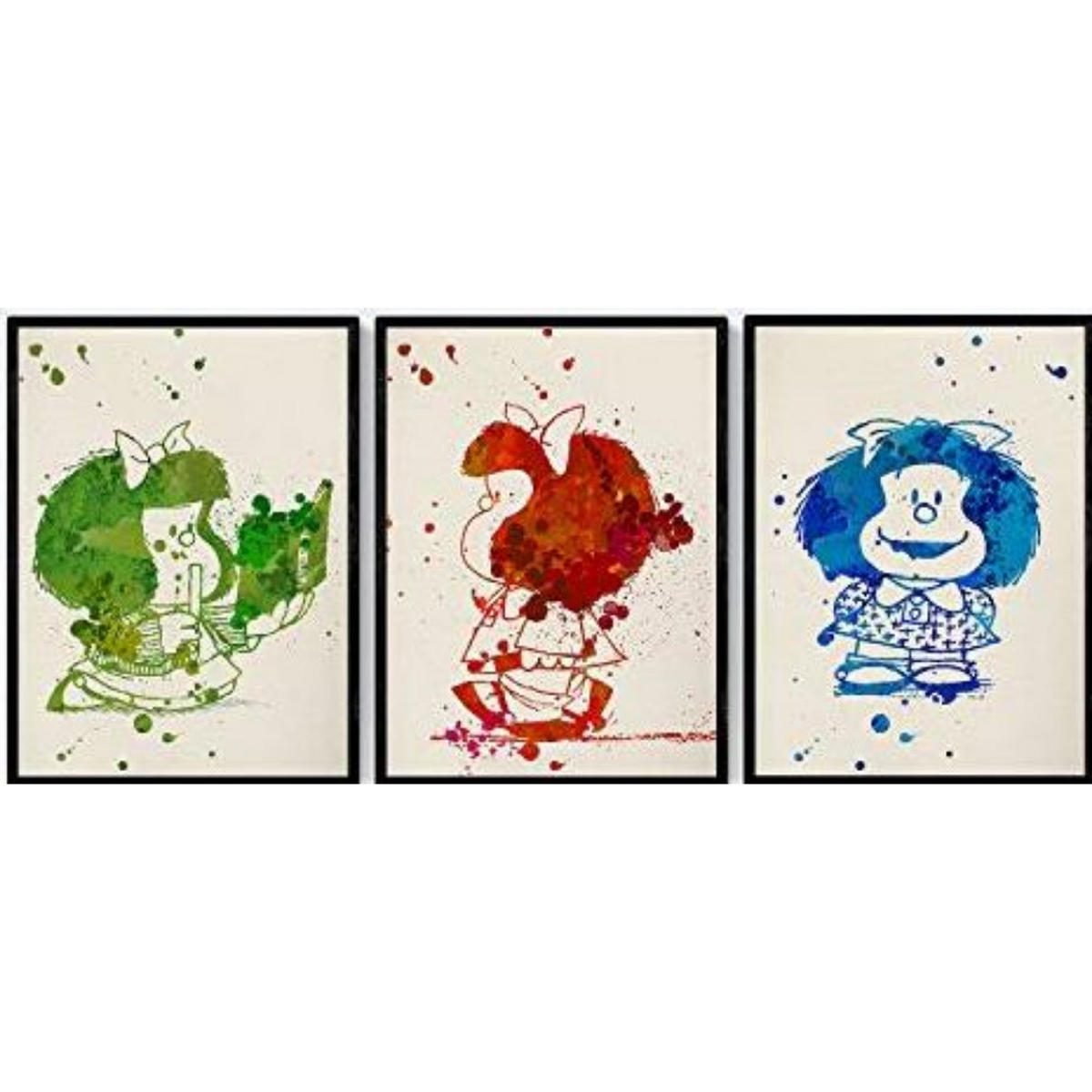 POSTER Set Mit 3 Mafalda Aquarell 30X40cm Schwarzer Rahmen - Schwarz, Papier (30/5/40cm) - Nacnic