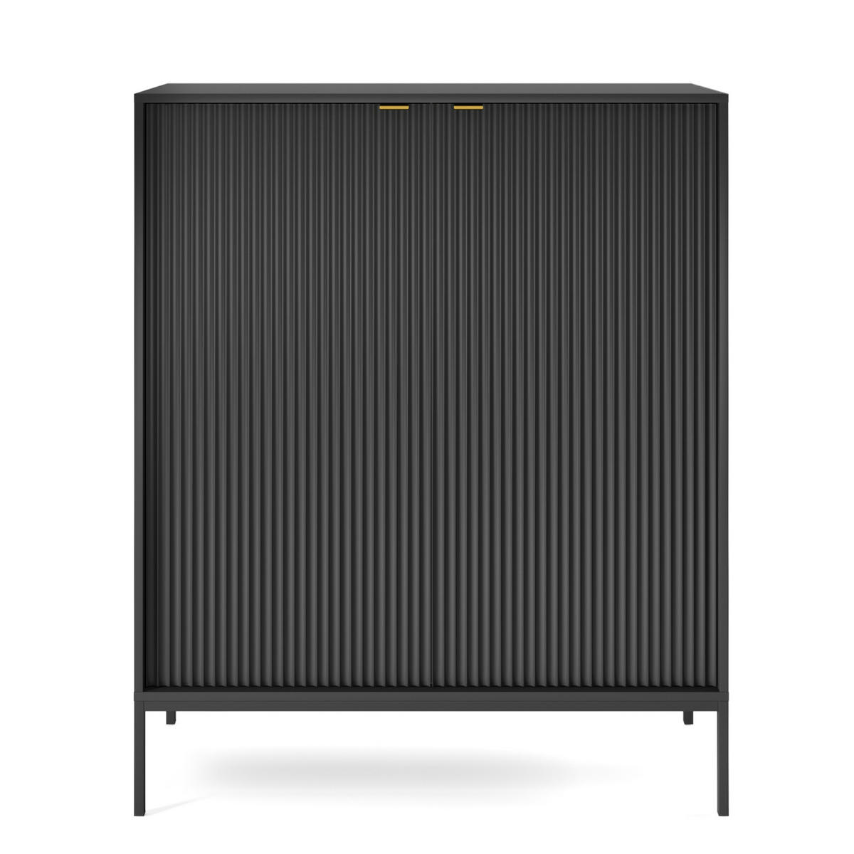 SIDEBOARD NANAIMO KOM1-2D Profilierte Fronten, Schwarz - Schwarz, Holzwerkstoff/Kunststoff (104/125/39cm) - Komodee