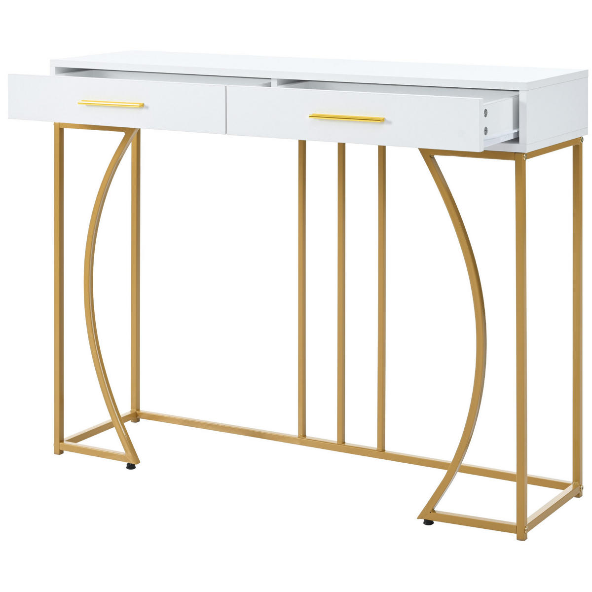 BEISTELLTISCH 110/32/85 cm in Weiß mit Schublade und Metallgestell - Weiß, Holzwerkstoff (32/110/85cm) - BEAOK