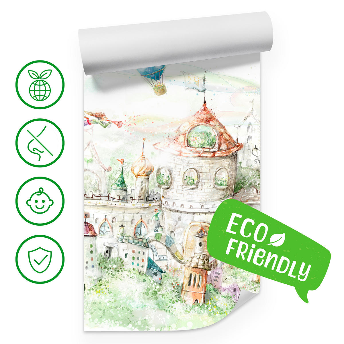 FOTOTAPETE für Kinderzimmer Märchenstadt Schloss Magisch 350x256 - Blau/Gelb, Papier (350/256cm) - Muralo