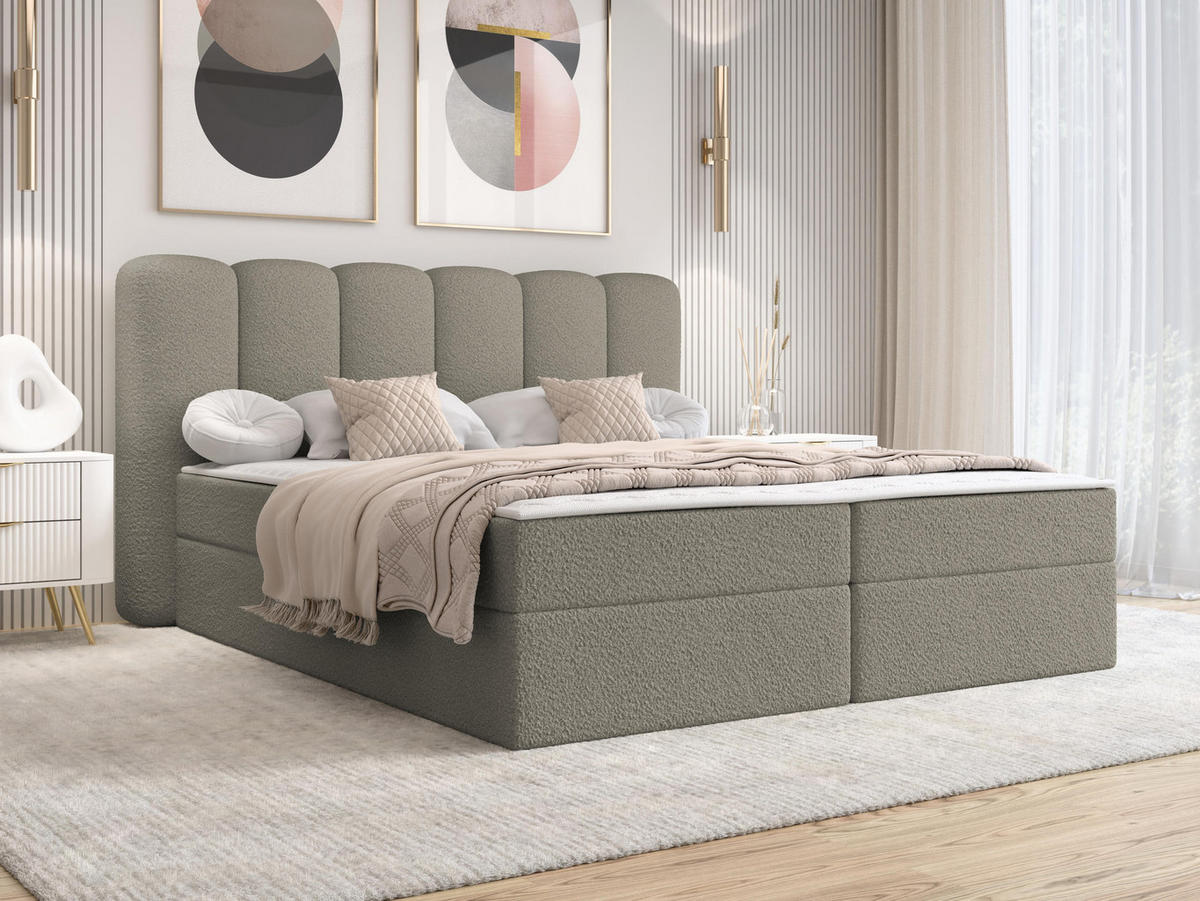 BOXBETT Softi 1 Boucle - H3 - Schwarz/Cappuccino, Holz/Holzwerkstoff (160/200cm) - MIRJAN24