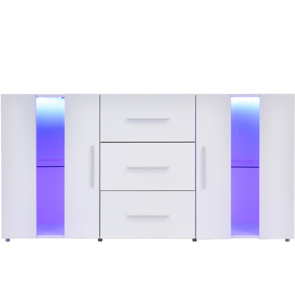 KOMODA z MDF 140x35x70 cm bílá s LED osvětlením, USB napájením a úložným prostorem - bílá, kompozitní dřevo (140/70/35cm) - Modfu