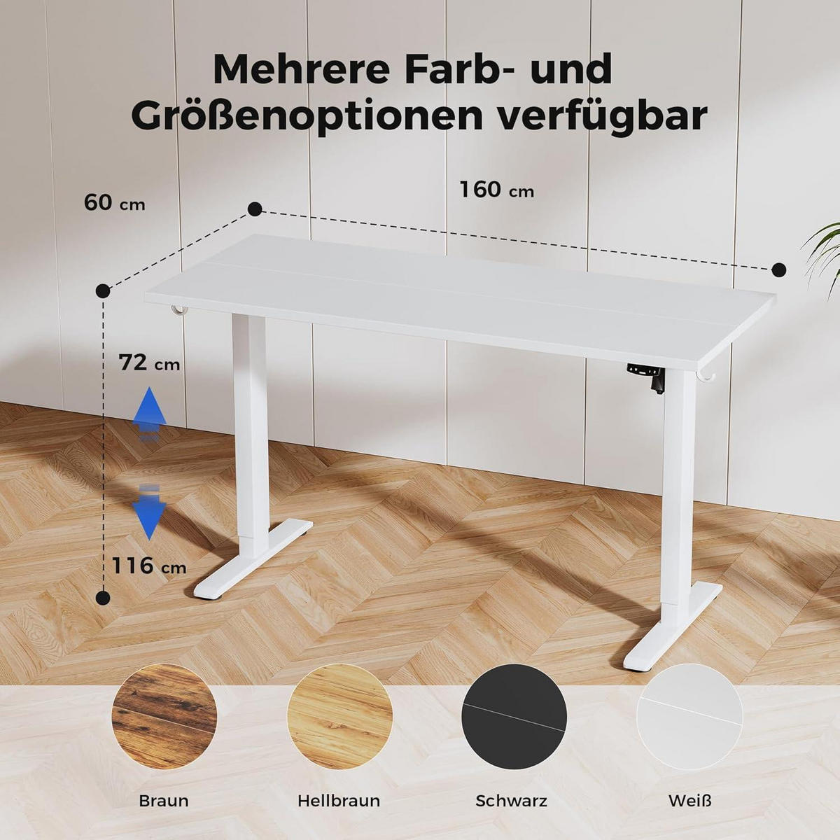 SCHREIBTISCH Höhenverstellbar Elektrisch 160 x 60 cm Weiß - Weiß, Metall (160/60/75cm)