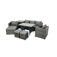 GARTENMÖBELSET mit Esstisch Hocker 8-Sitzer Grau - Dunkelgrau/Grau, Glas/Kunststoff - Fimous