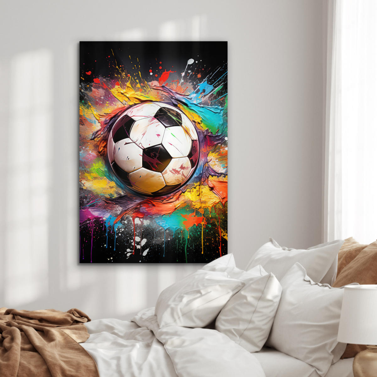 METALLBILD Fußball - Farbe - Farben - Schwarz - Weiß 60x90 cm - Weiß, Metall (60/90cm) - MuchoWow