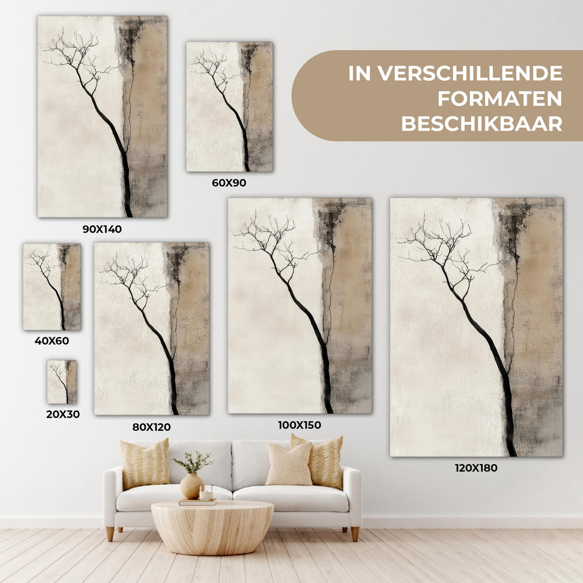 LEINWANDBILD Wabi sabi - Pflanze - Beige Wanddeko 40x60 cm - Taupe, Textil (40/60cm) - MuchoWow