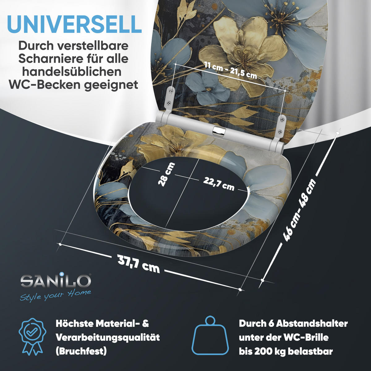 WC-SITZ mit Absenkautomatik & Top Fix Tronela - Blau, Holzwerkstoff (37.7/5/48cm) - Sanilo