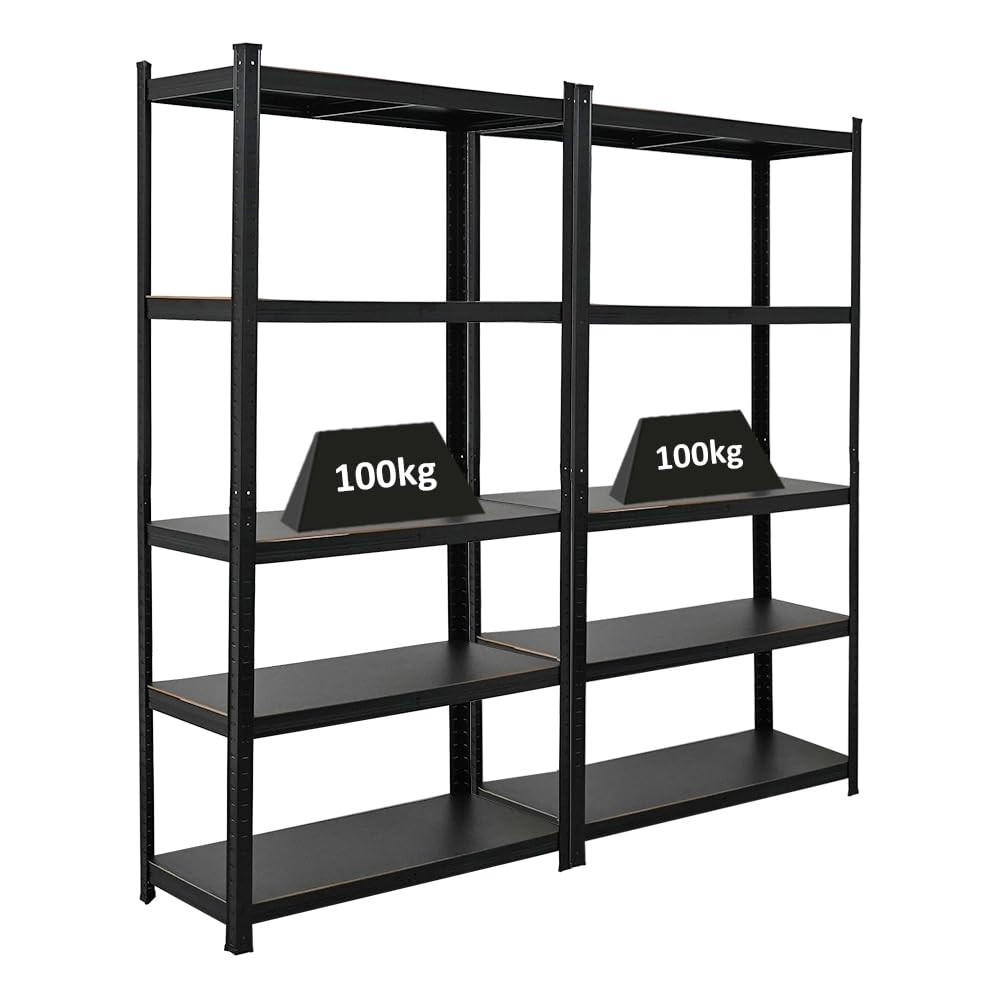 SCHWERLASTREGAL Ragnar All Black Series 2er-Set mit 2x 180x90x40 cm Fachlast 100 kg Matt Schwarz - Schwarz, Metall (180/180/40cm) - PROREGAL