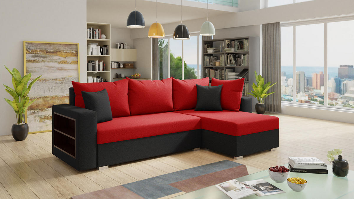 ECKSOFA Lord, Seite: Rechts - Rot/Schwarz, Holz/Textil (238/141cm) - Sofnet