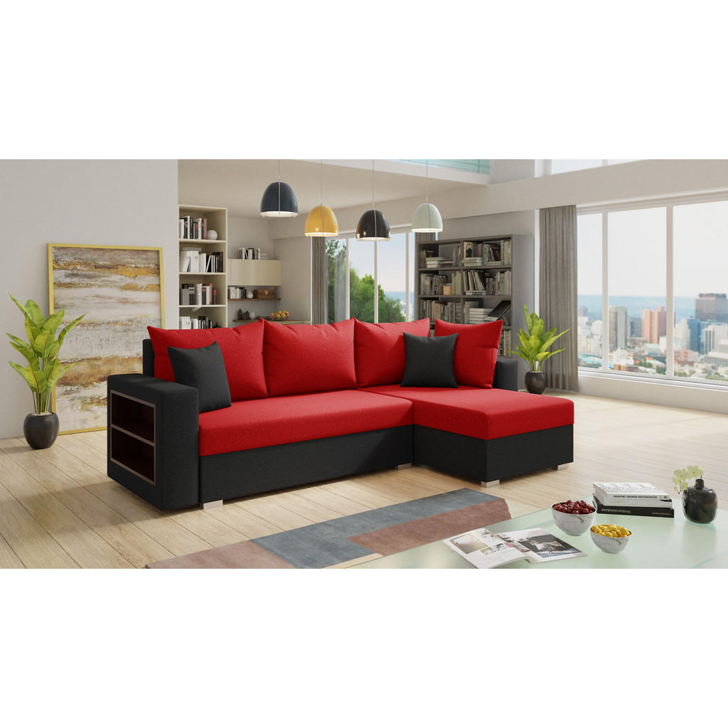 Thumbnail - Sofnet Ecksofa, Schwarz, Rot, Textil, 5-Sitzer, Ottomane rechts,Rechteckig, 238x141 cm, Wohnzimmer, Sofas & Couches, Woh...