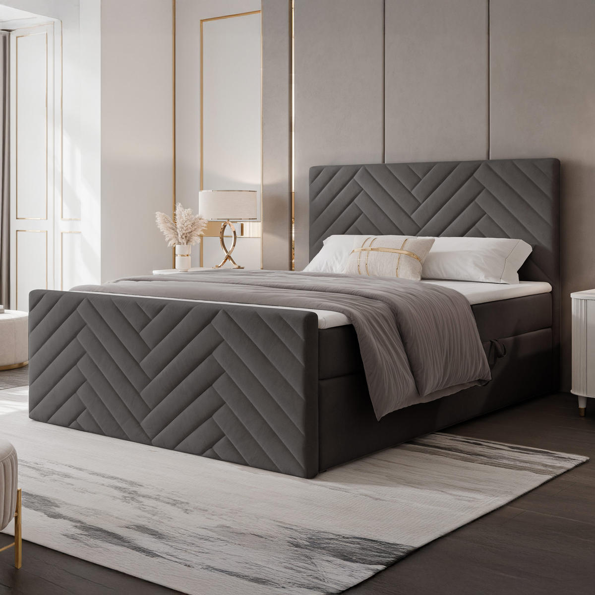 BOXBETT NEREA PLUS 160/200 cm mit Matratze und Topper, Grau - Grau, Holzwerkstoff/Textil (160/200cm) - Idohome