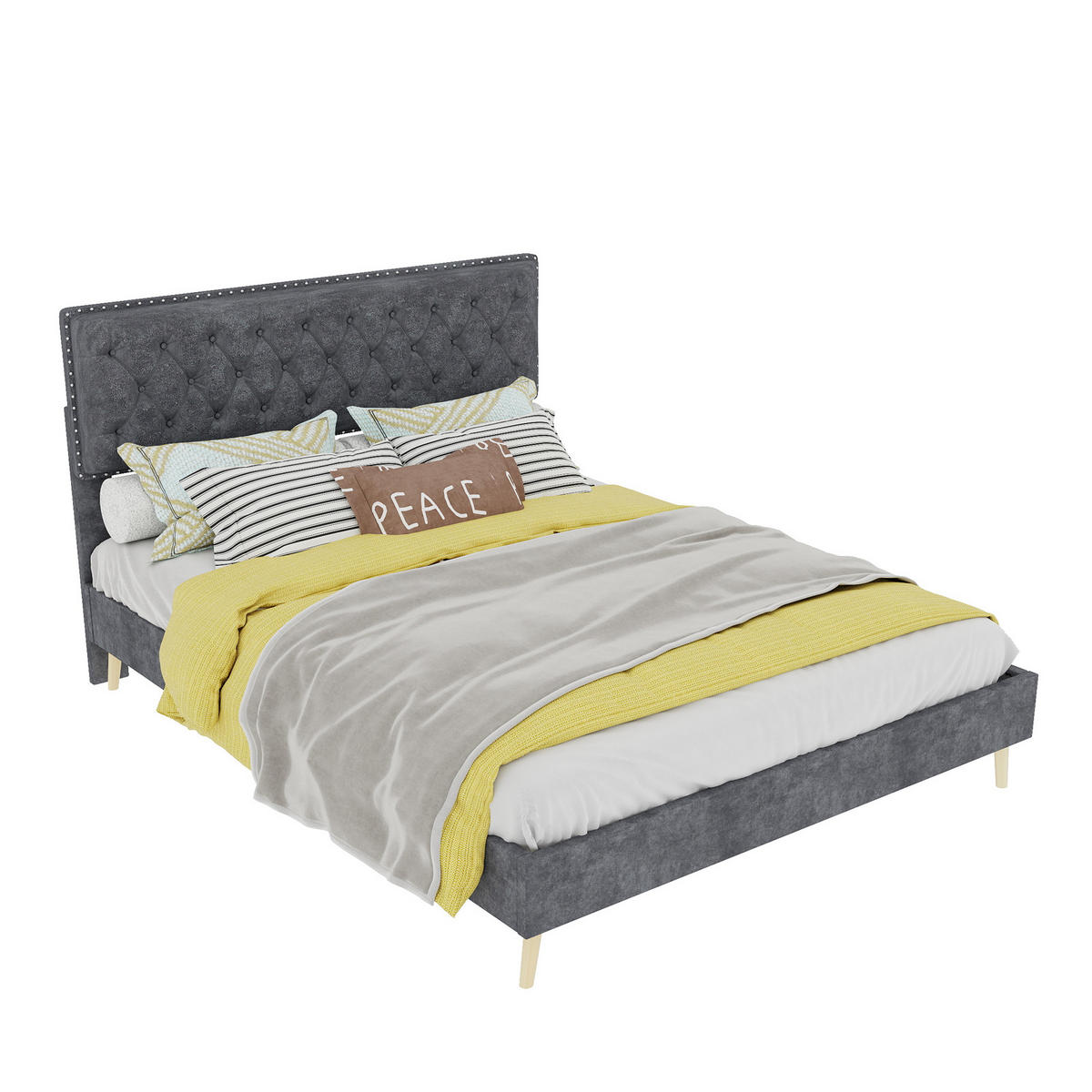 POLSTERBETT 140/200 cm DE-32971 mit Matratze Grau - Grau, Metall (140/200cm) - ComfortXL