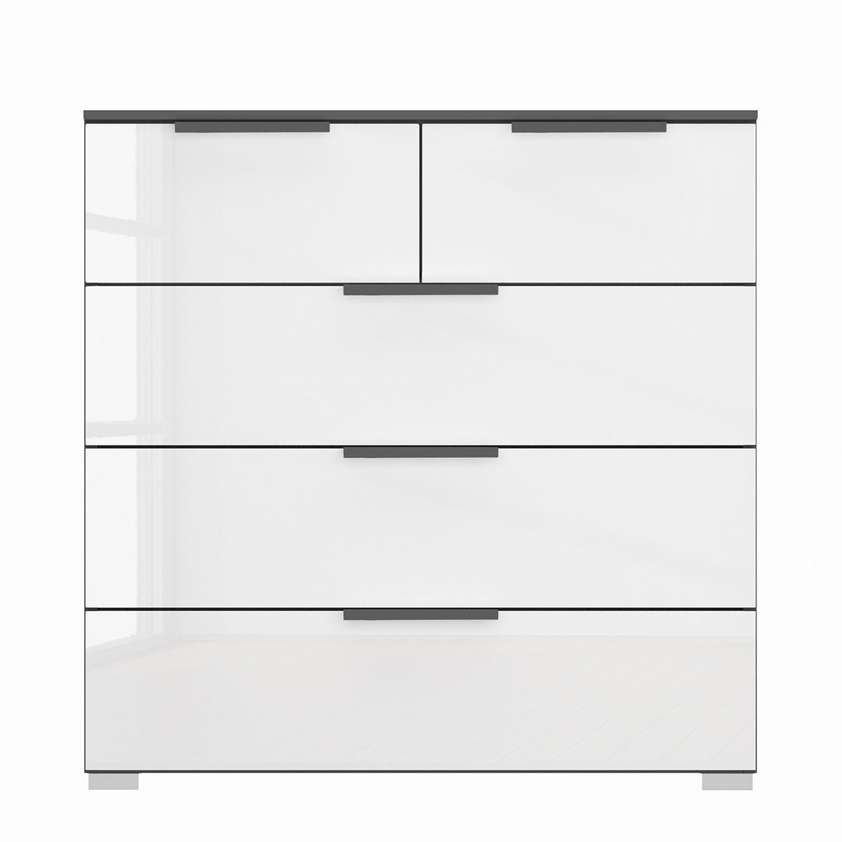 KOMMODE - 3 + 2 Schubladen - Weiß Hochglanz/Graphitfarben, Holzwerkstoff (80/81/42cm) - home24