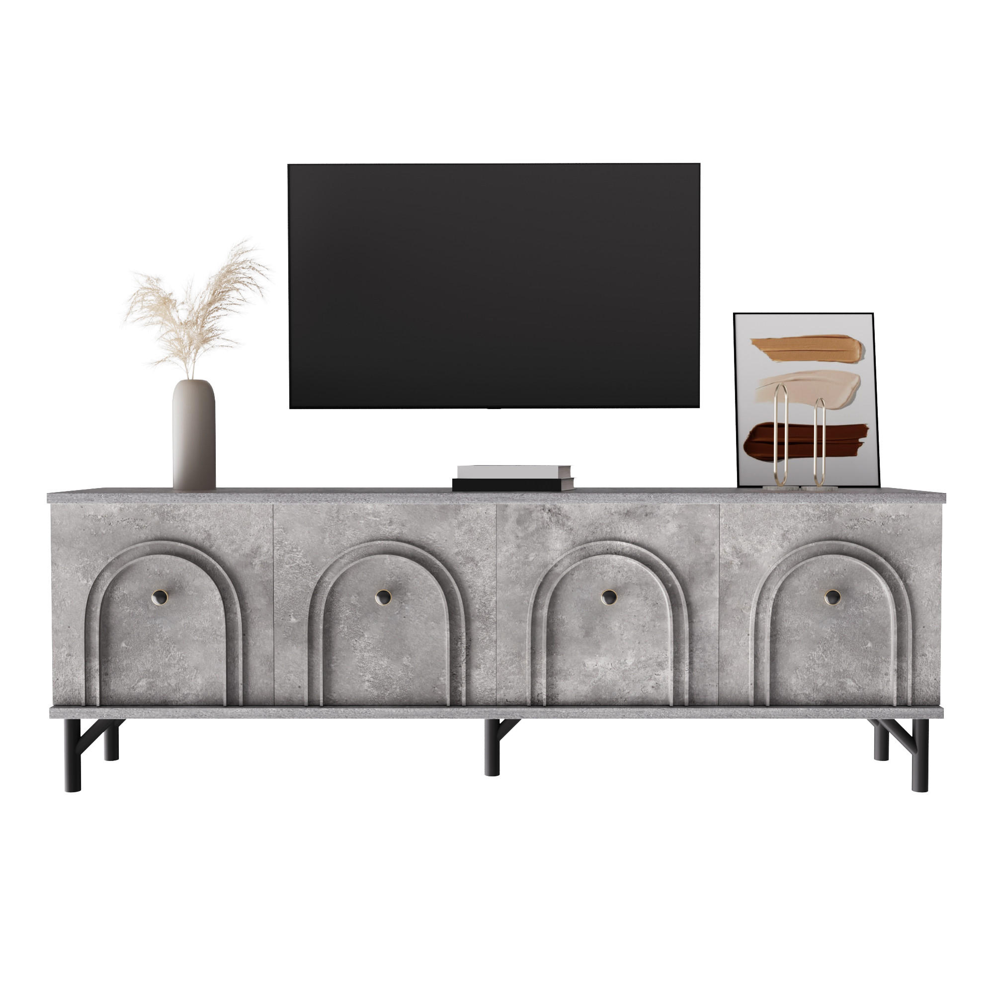 TV-SCHRANK aus Spanplatte mit 4 Türen und 3D-Bogenfront, 160/38/55,5 cm, Grau - Grau, Holzwerkstoff (38/55.5/160cm) - Redom