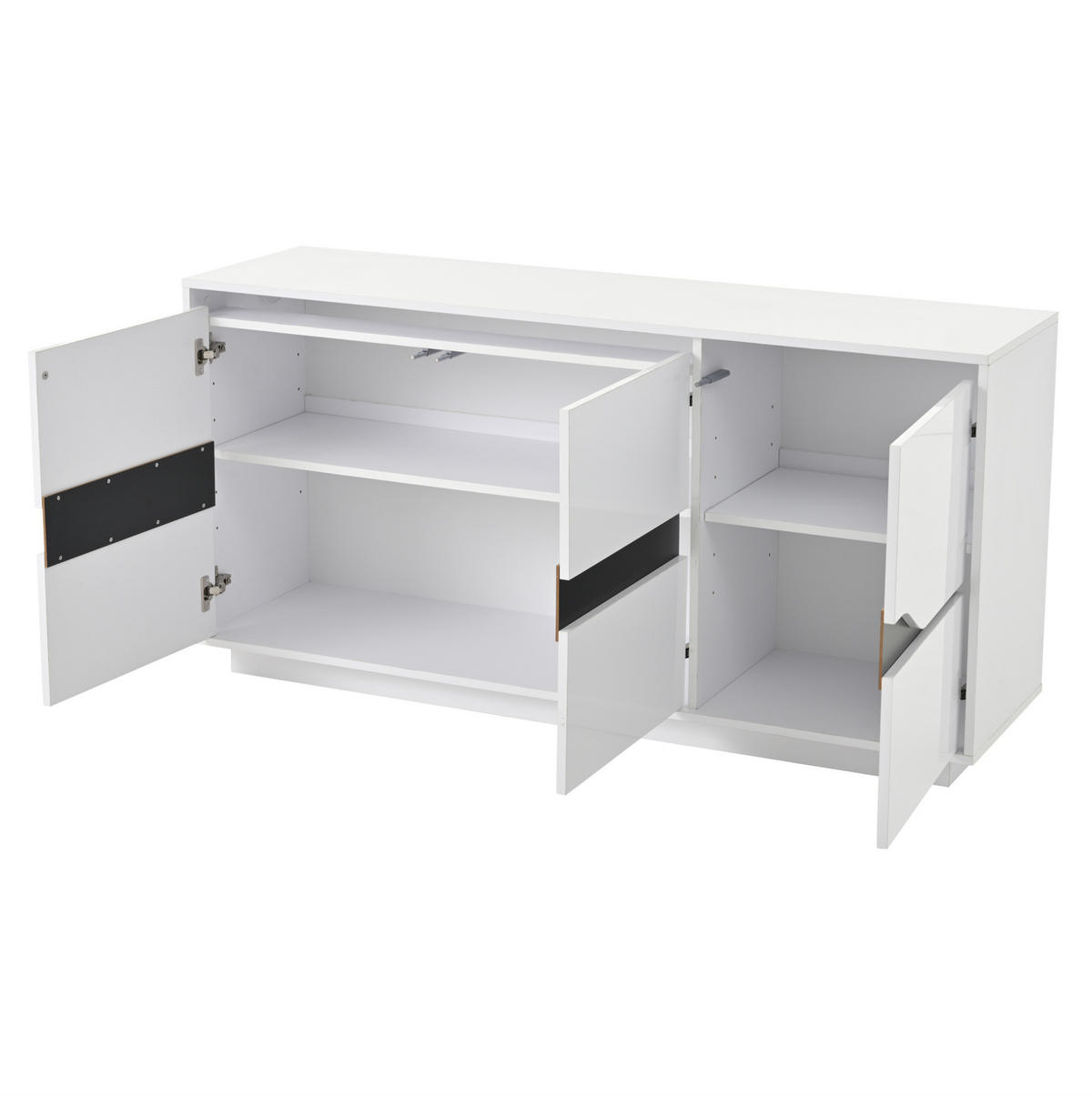 SIDEBOARD 140/40/70 cm in Weiß/Schwarz mit 3 Türen und LED-Beleuchtung - Weiß, Holzwerkstoff (140/70/40cm) - Flora Grace