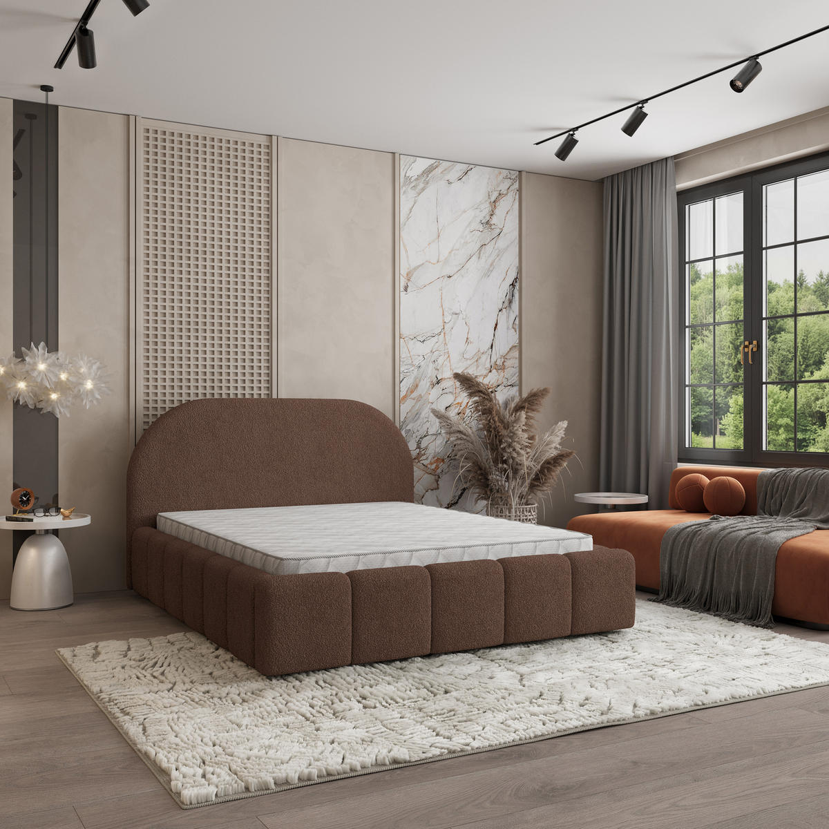 POLSTERBETT FLUSSO 120x200 cm mit Bettkästen - Braun - Braun, Holz (120/200cm) - MASSENO