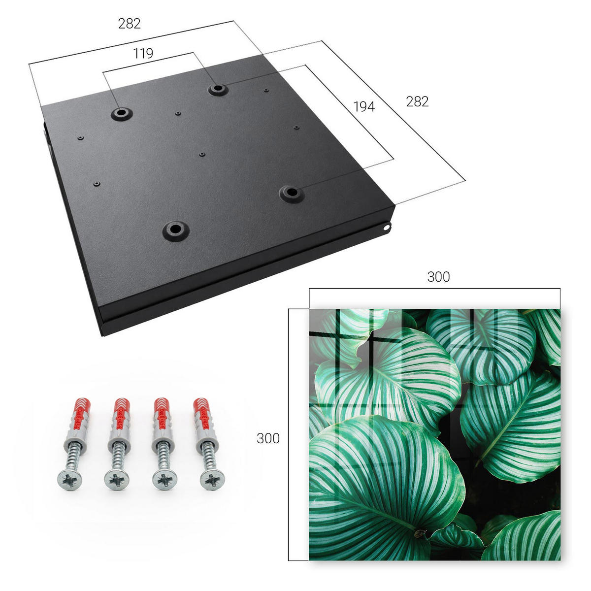 SCHLÜSSELBOX Schwarz 30x30 cm- Türöffnung nach rechts - Grüne Blätter - Grün, Metall (30/30/5cm) - TULUP