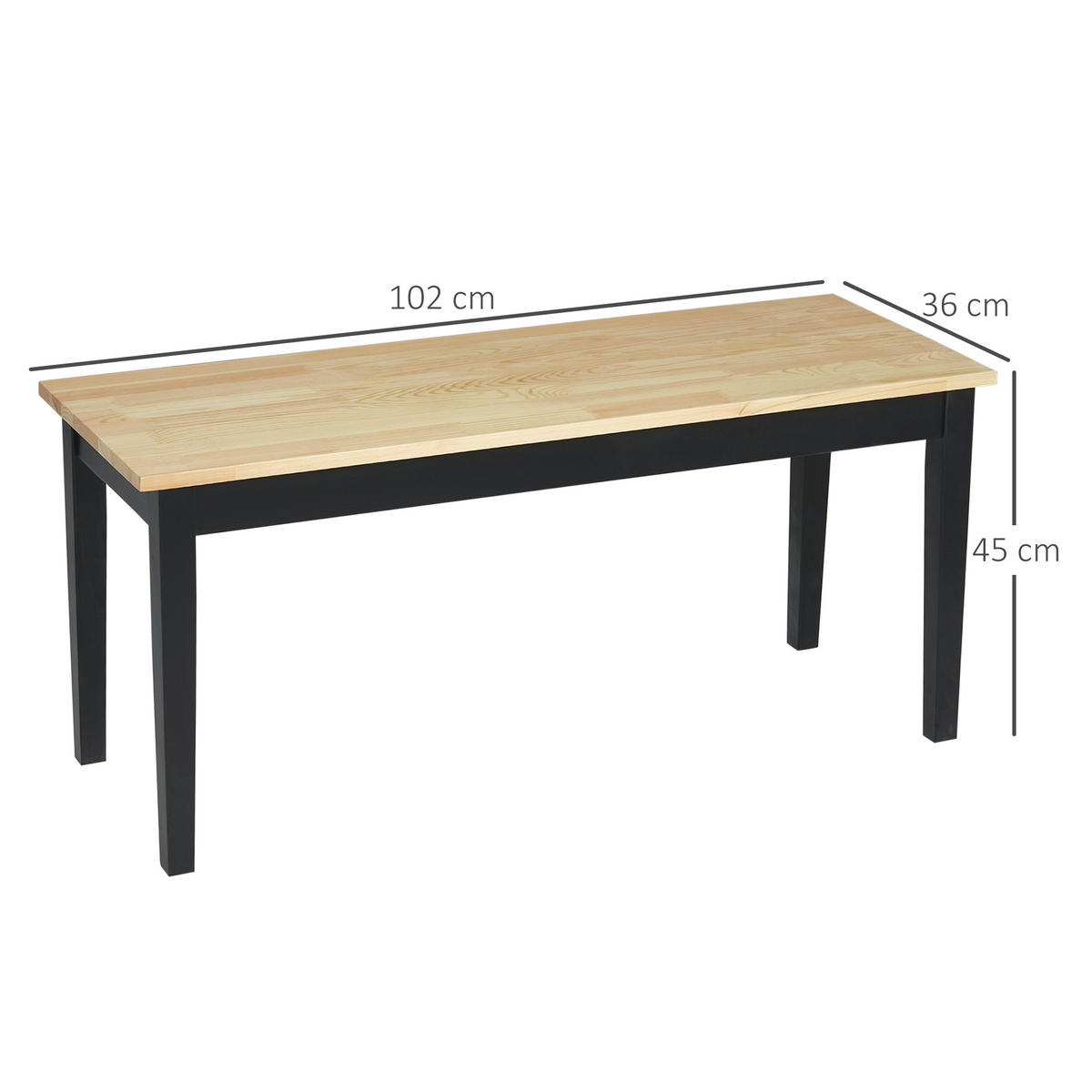 SITZBANK 2-Sitzer Essbank Holzbank, Küchenbank für Eingang bis 220 kg belastbar - Schwarz/Naturfarben, Holz (36/45/102cm) - HOMCOM