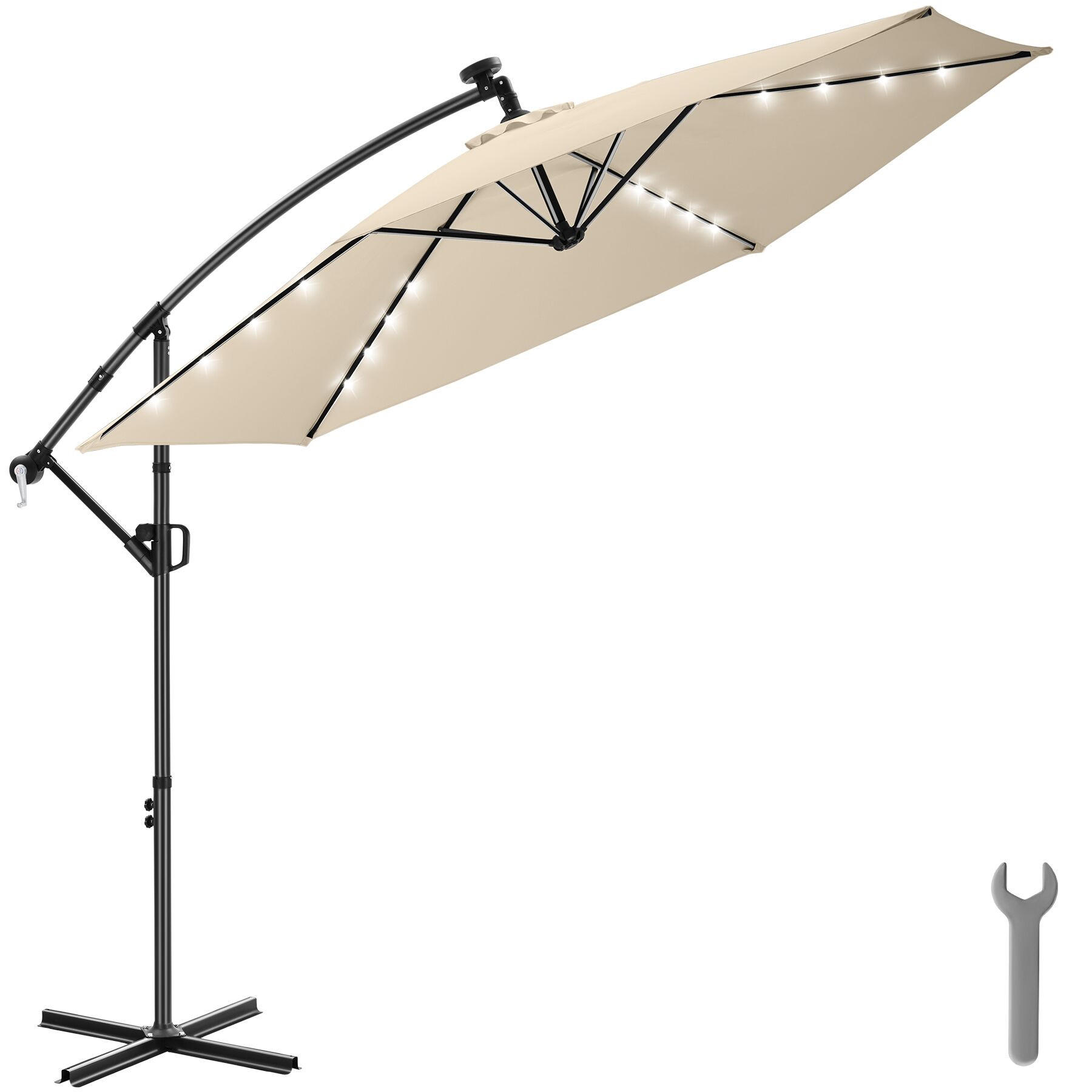 AMPELSCHIRM Artemis, mit LED Solar-Beleuchtung, inkl. Schutzhülle, beige - Beige, Metall (300/300cm) - tectake