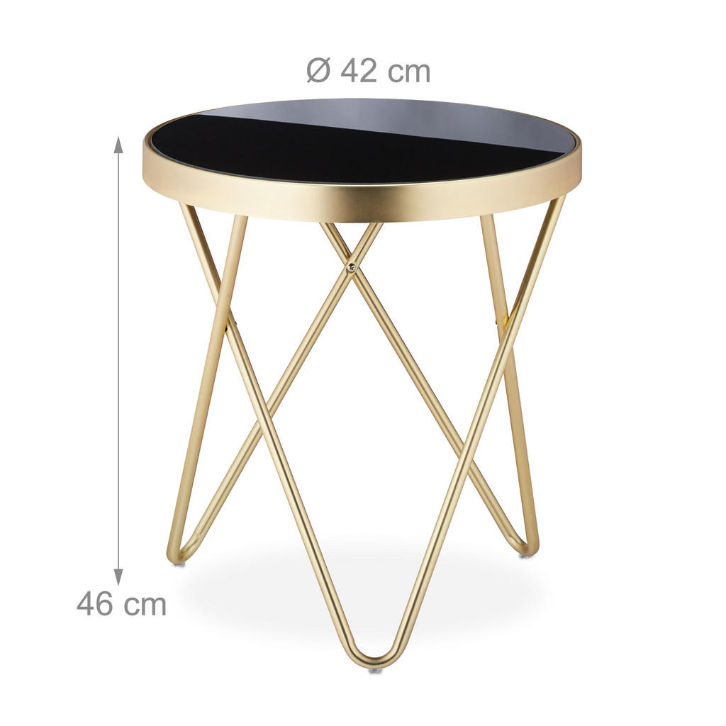 Thumbnail - Relaxdays Beistelltisch, Gold, Glas, Metall, 42x46x42 cm, Wohnzimmer, Wohnzimmertische, Beistelltische