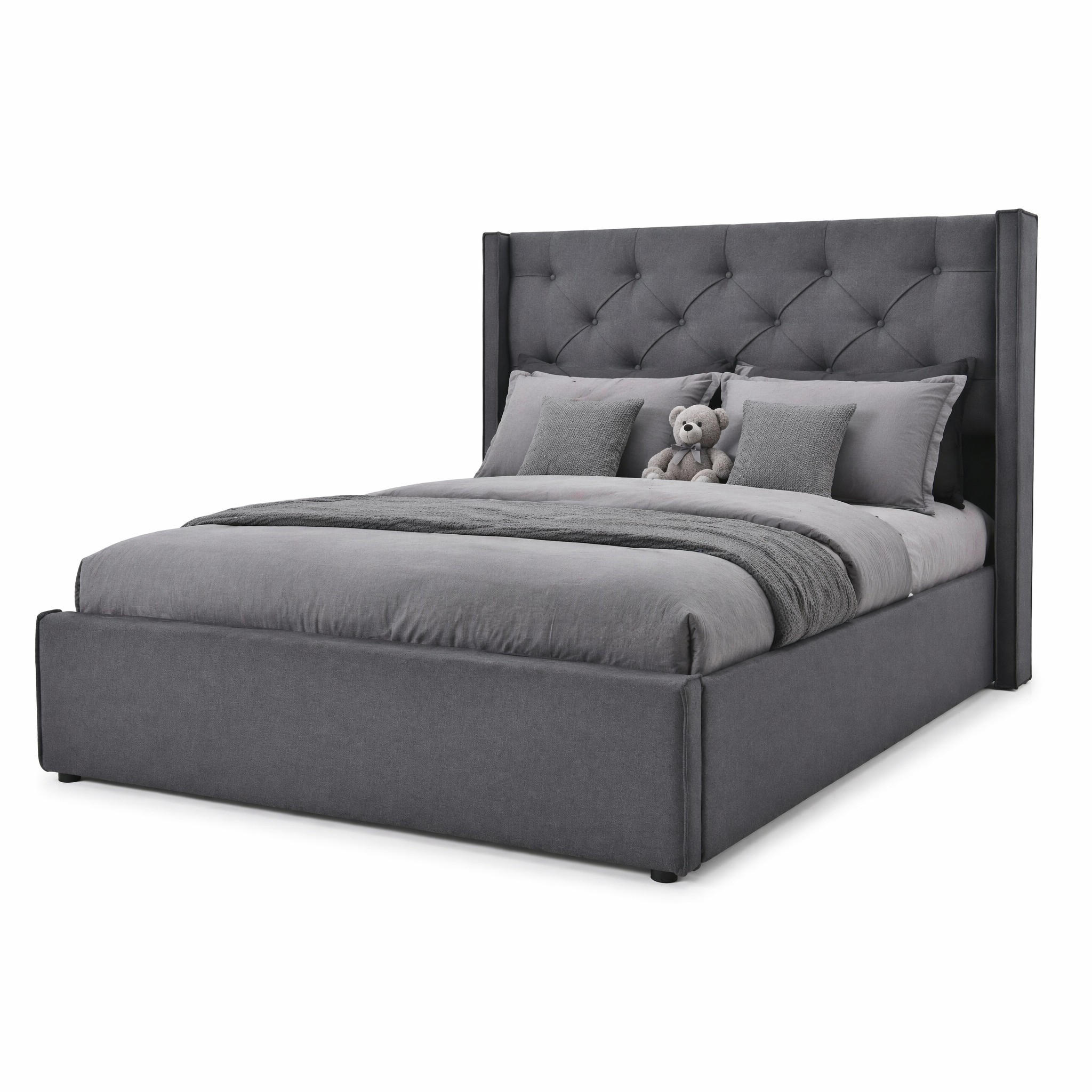 POLSTERBETT 160/200 cm in Grau mit Bettkasten Stoff Retro-Design - Grau, Holzwerkstoff/Textil (160/200cm) - STILVORA