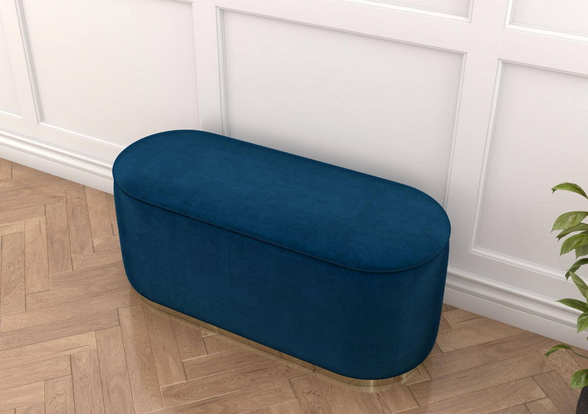 POUF Scarlett mit Stauraum, goldene Basis, 110/47/45 cm, Marineblau - Goldfarben/Dunkelblau, Holzwerkstoff/Textil (110/47/45cm) - Dancan