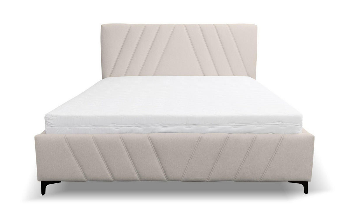 POLSTERBETT Capri mit Kopfteil, 140 x 200 cm, mit Bettkasten und Lattenrost aus Metall, Velourstoff, Frabe: Beige - Beige, Holz/Kunststoff (140/200cm) - VENASI MÖBEL